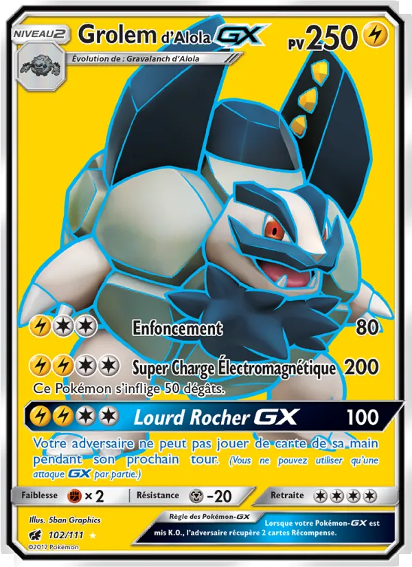 Carte Pokémon Grolem d’Alola GX de l'extension Invasion Carmin