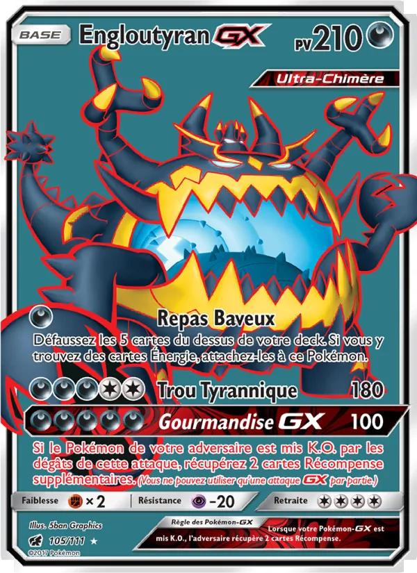 Carte Pokémon Engloutyran GX de l'extension Invasion Carmin