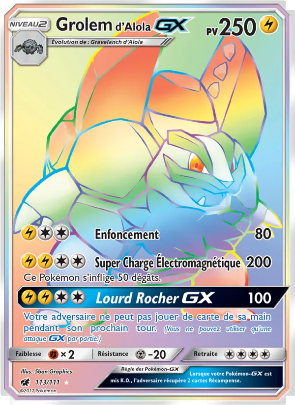 Carte Pokémon Grolem d’Alola GX de l'extension Invasion Carmin