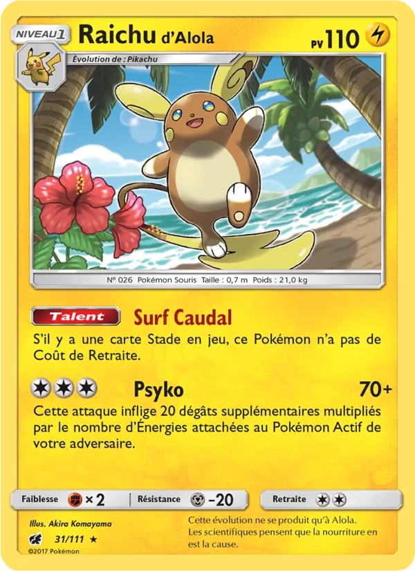 Carte Pokémon Raichu d’Alola de l'extension Invasion Carmin