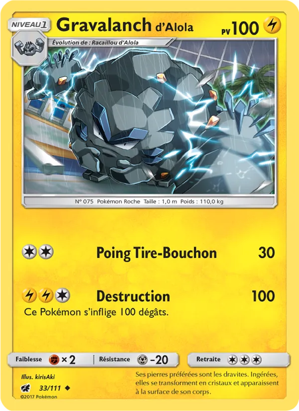 Carte Pokémon Gravalanch d’Alola de l'extension Invasion Carmin