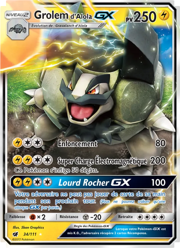 Carte Pokémon Grolem d’Alola GX de l'extension Invasion Carmin
