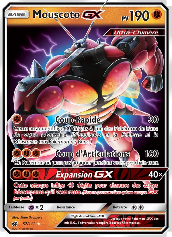 Carte Pokémon Mouscoto GX de l'extension Invasion Carmin