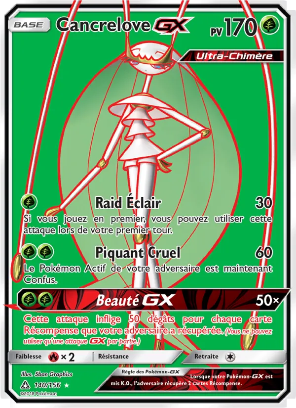 Carte Pokémon Cancrelove GX de l'extension Ultra-Prisme