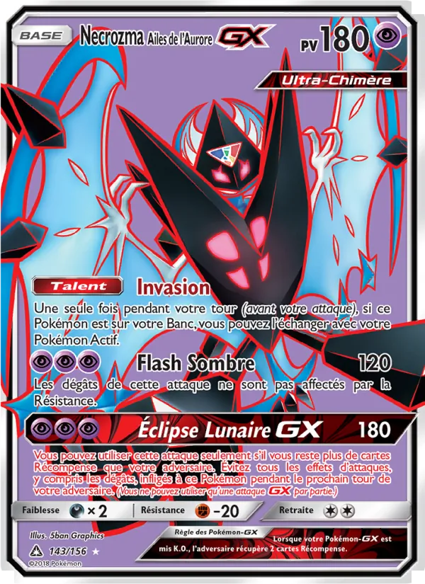 Carte Pokémon Necrozma Ailes de l’Aurore GX de l'extension Ultra-Prisme