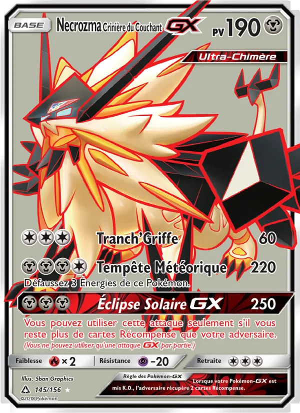 Carte Pokémon Necrozma Crinière du Couchant GX de l'extension Ultra-Prisme
