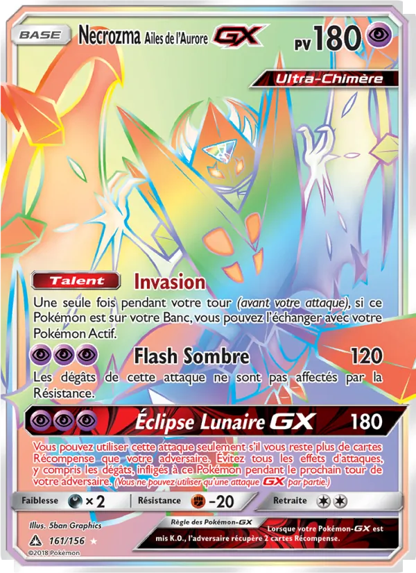 Carte Pokémon Necrozma Ailes de l’Aurore GX de l'extension Ultra-Prisme