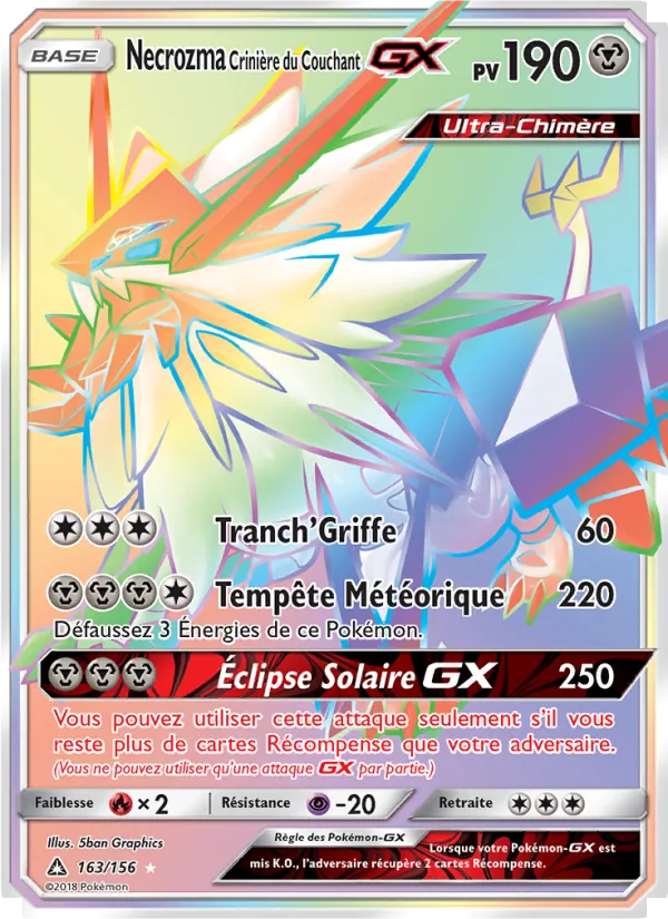 Carte Pokémon Necrozma Crinière du Couchant GX de l'extension Ultra-Prisme