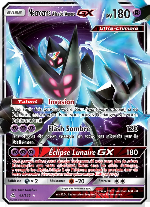 Carte Pokémon Necrozma Ailes de l’Aurore GX de l'extension Ultra-Prisme