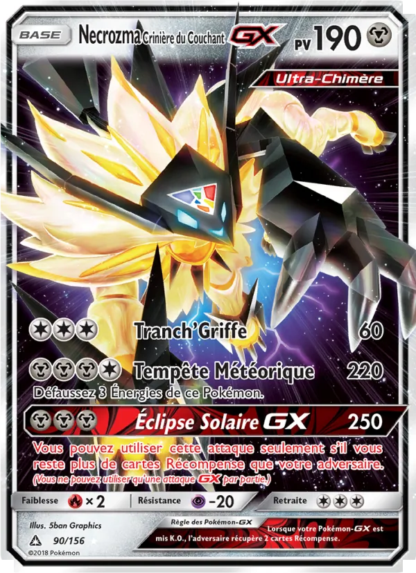 Carte Pokémon Necrozma Crinière du Couchant GX de l'extension Ultra-Prisme