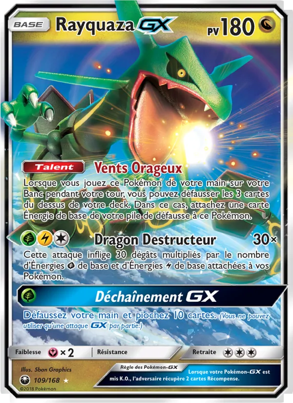 Carte Pokémon Rayquaza GX de l'extension Tempête Céleste