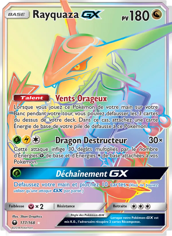 Carte Pokémon Rayquaza GX de l'extension Tempête Céleste
