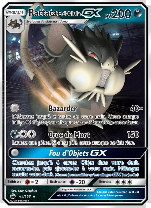 Carte Pokémon Rattatac d’Alola GX de l'extension Tempête Céleste