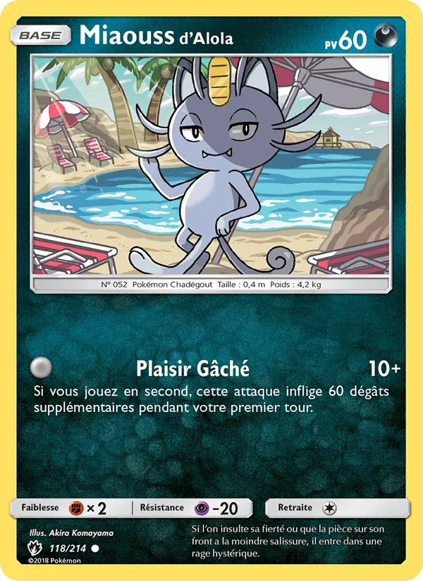 Carte Pokémon Miaouss d’Alola de l'extension Tonnerre Perdu