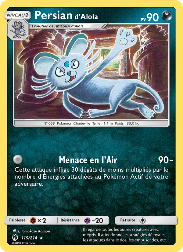 Carte Pokémon Persian d’Alola de l'extension Tonnerre Perdu