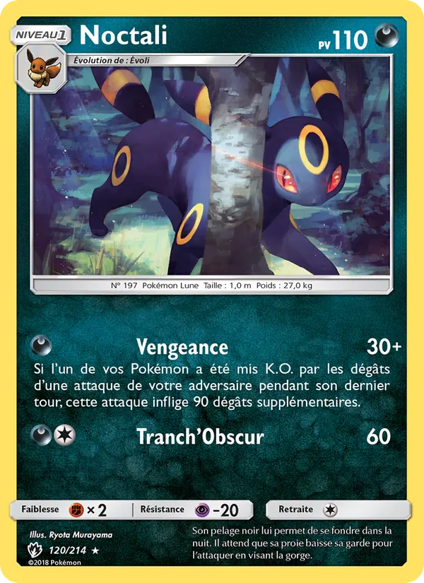 Carte Pokémon Noctali de l'extension Tonnerre Perdu