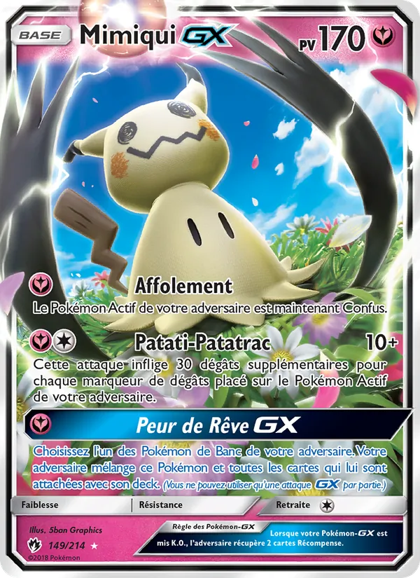 Carte Pokémon Mimiqui GX de l'extension Tonnerre Perdu