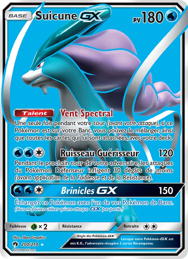 Carte Pokémon Suicune GX de l'extension Tonnerre Perdu
