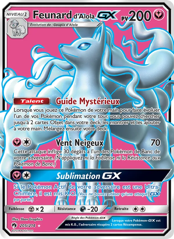 Carte Pokémon Feunard d’Alola GX de l'extension Tonnerre Perdu
