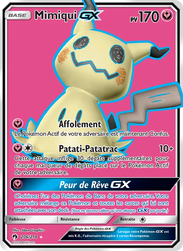 Carte Pokémon Mimiqui GX de l'extension Tonnerre Perdu