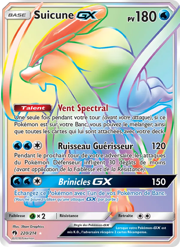 Carte Pokémon Suicune GX de l'extension Tonnerre Perdu