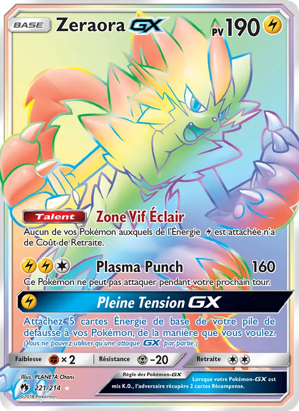 Carte Pokémon Zeraora GX de l'extension Tonnerre Perdu
