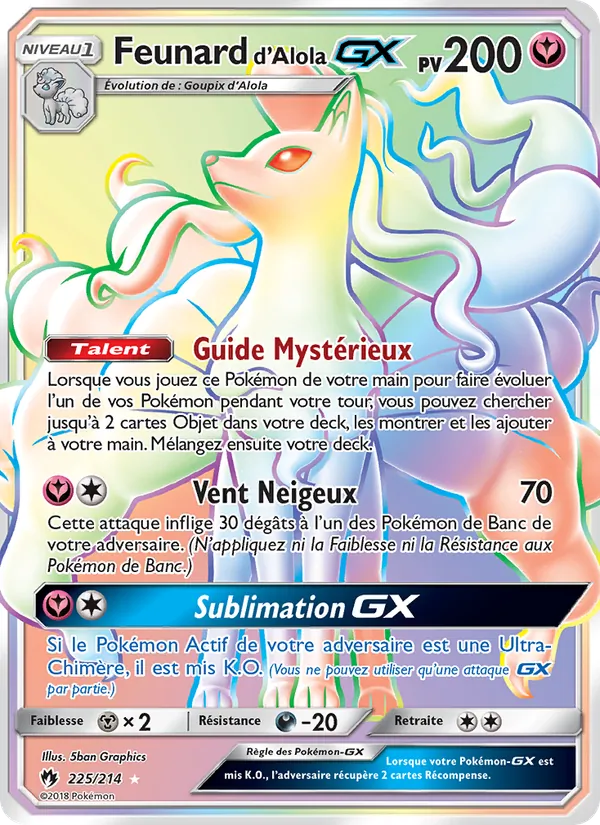 Carte Pokémon Feunard d’Alola GX de l'extension Tonnerre Perdu