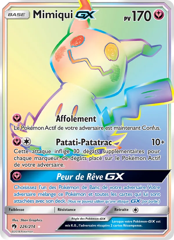 Carte Pokémon Mimiqui GX de l'extension Tonnerre Perdu