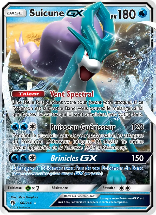 Carte Pokémon Suicune GX de l'extension Tonnerre Perdu