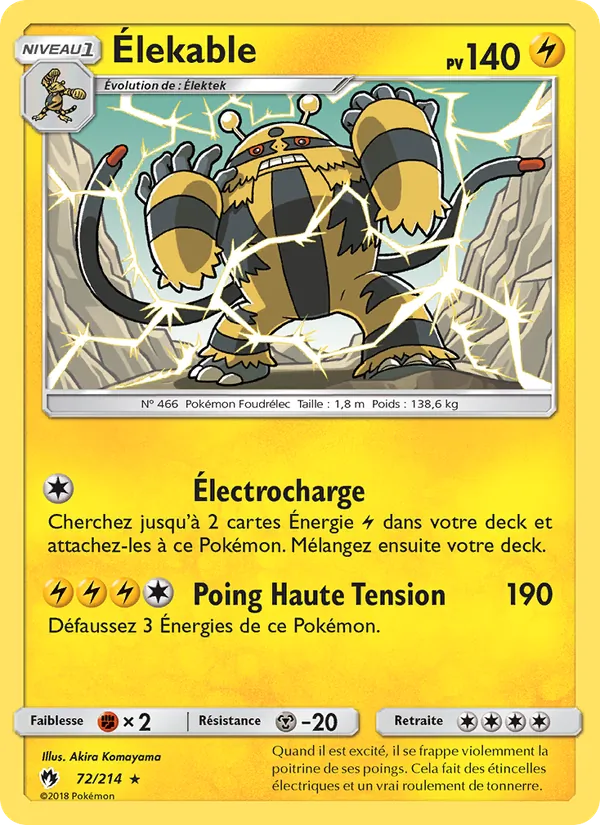 Carte Pokémon Élekable de l'extension Tonnerre Perdu