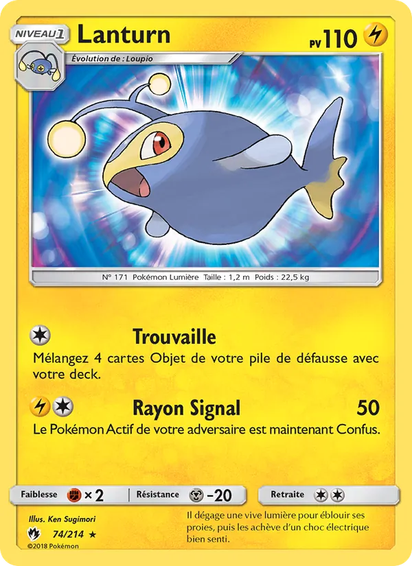 Carte Pokémon Lanturn de l'extension Tonnerre Perdu