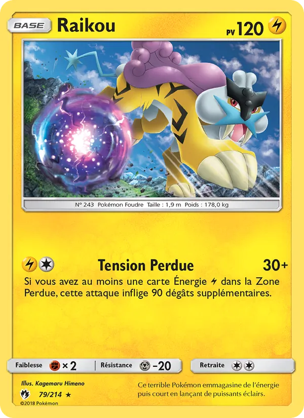 Carte Pokémon Raikou de l'extension Tonnerre Perdu