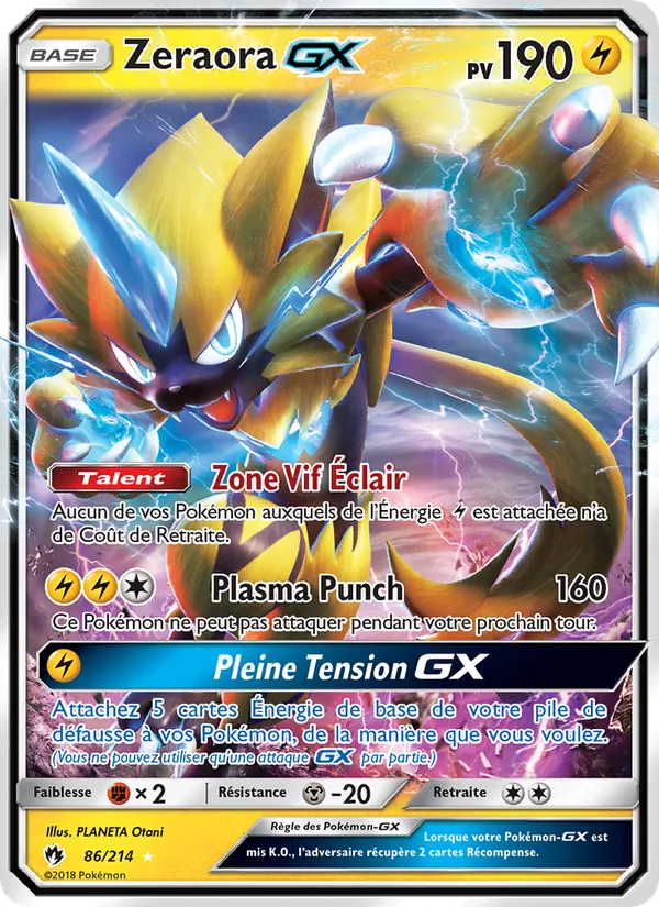 Carte Pokémon Zeraora GX de l'extension Tonnerre Perdu