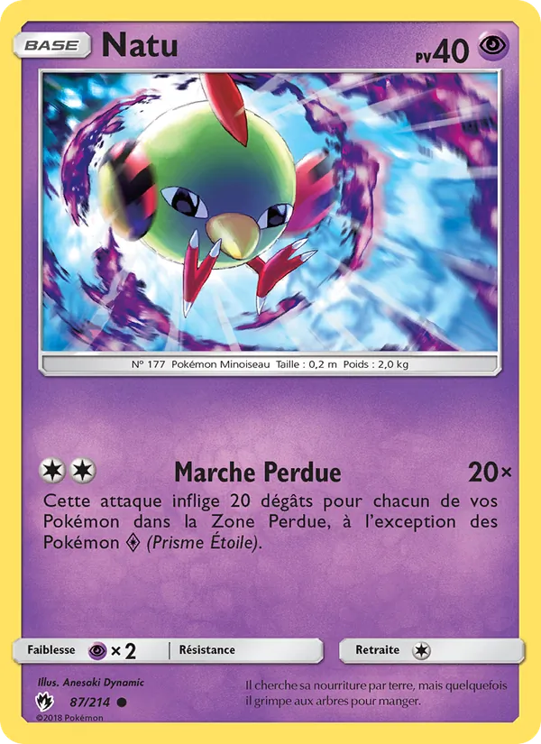 Carte Pokémon Natu de l'extension Tonnerre Perdu