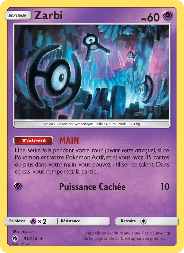 Carte Pokémon Zarbi de l'extension Tonnerre Perdu
