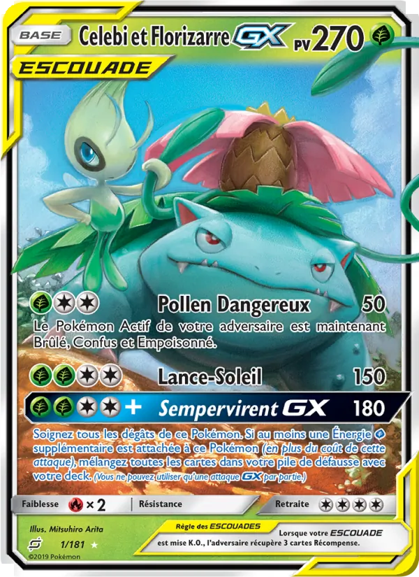 Carte Pokémon Celebi et Florizarre GX de l'extension Duo de Choc