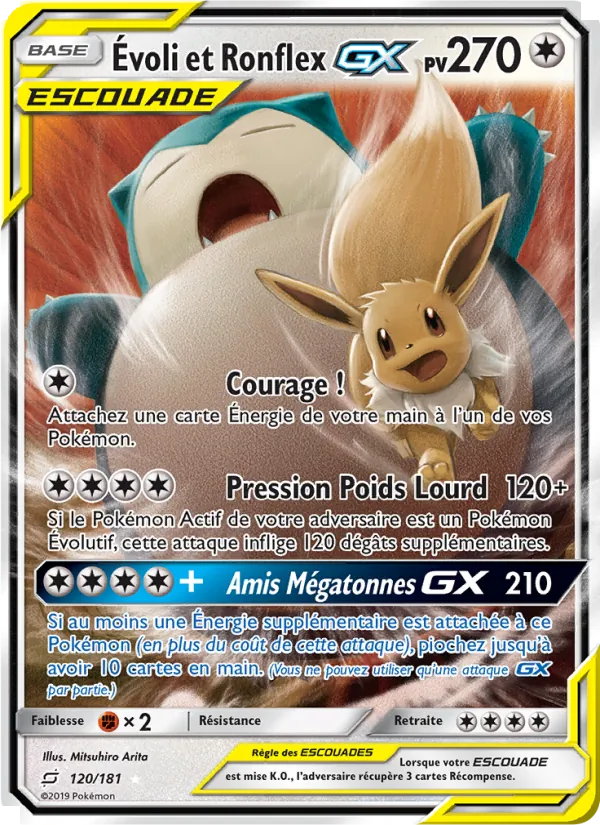 Carte Pokémon Évoli et Ronflex GX de l'extension Duo de Choc