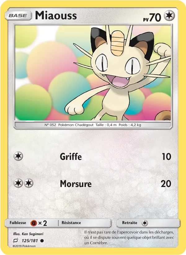 Carte Pokémon Miaouss de l'extension Duo de Choc