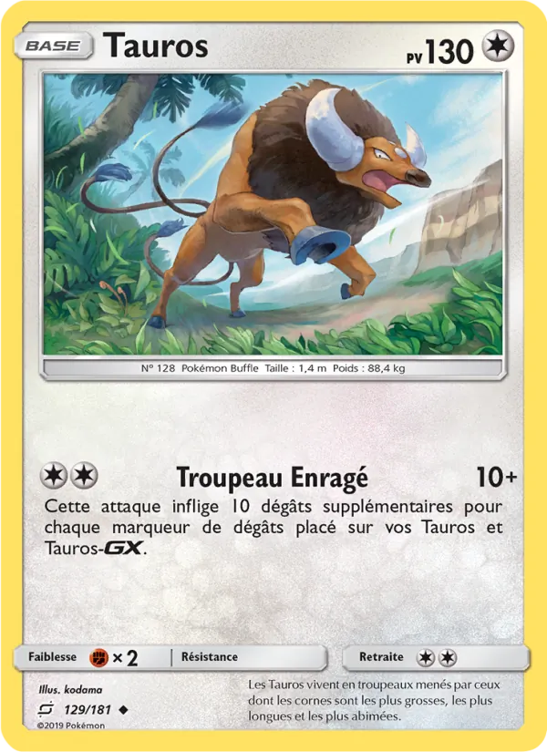 Carte Pokémon Tauros de l'extension Duo de Choc