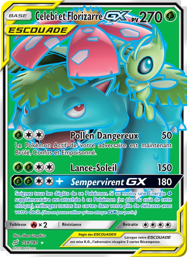 Carte Pokémon Celebi et Florizarre GX de l'extension Duo de Choc