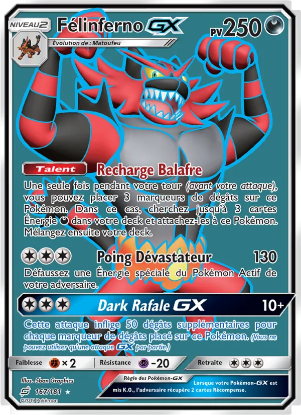 Carte Pokémon Félinferno GX de l'extension Duo de Choc