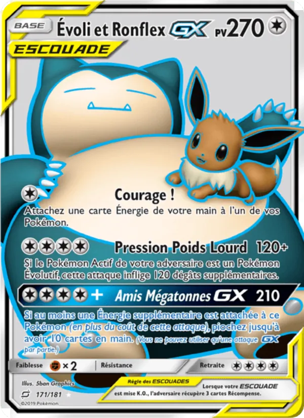 Carte Pokémon Évoli et Ronflex GX de l'extension Duo de Choc
