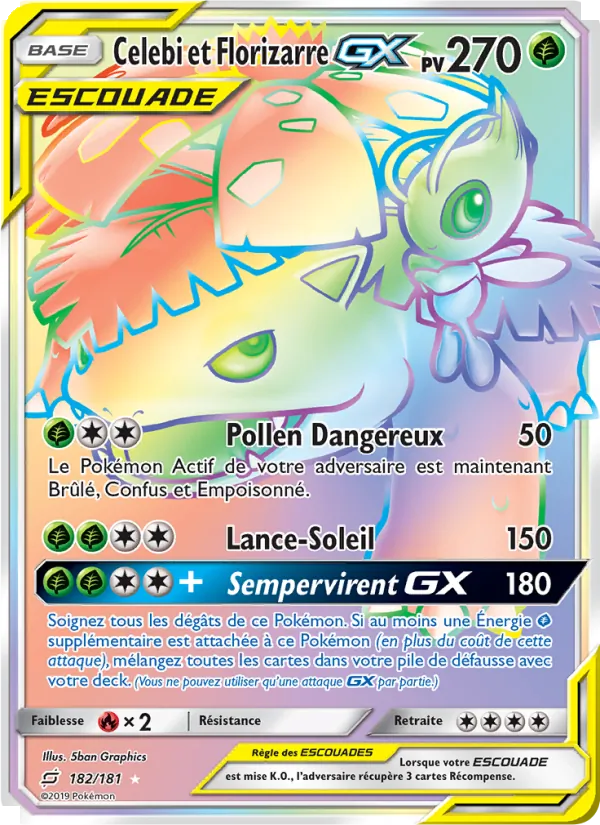 Carte Pokémon Celebi et Florizarre GX de l'extension Duo de Choc