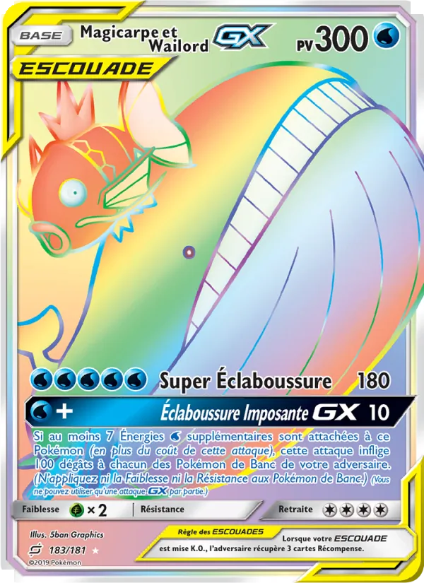 Carte Pokémon Magicarpe et Wailord GX de l'extension Duo de Choc
