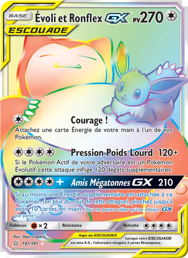 Carte Pokémon Évoli et Ronflex GX de l'extension Duo de Choc