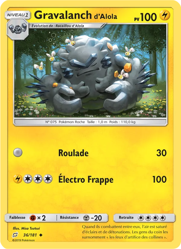 Carte Pokémon Gravalanch d’Alola de l'extension Duo de Choc