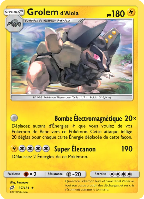 Carte Pokémon Grolem d’Alola de l'extension Duo de Choc