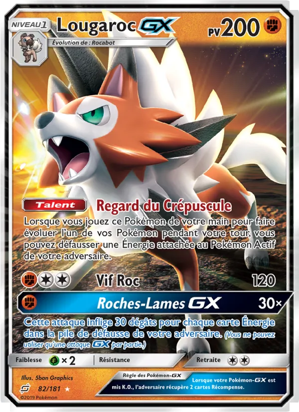 Carte Pokémon Lougaroc GX de l'extension Duo de Choc