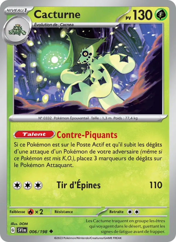Carte Pokémon Cacturne de l'extension Écarlate et Violet