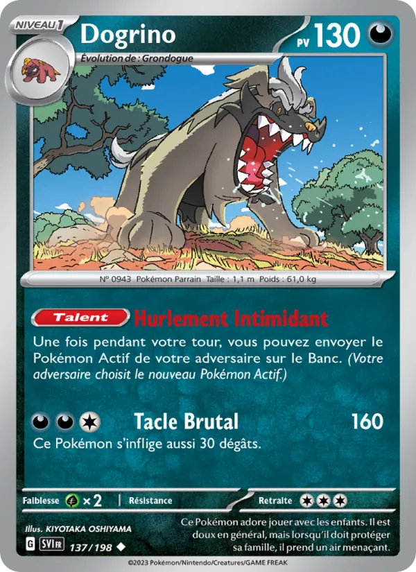 Carte Pokémon Dogrino de l'extension Écarlate et Violet